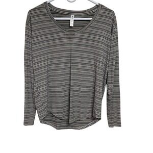 Athleta‎ Striped Long Sleeve Shirt Black White Curved Hem S 657835-00